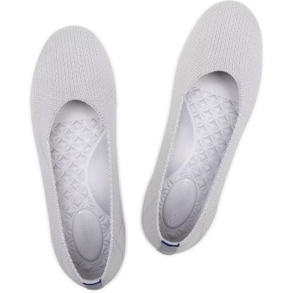 Frank Mully Women’s Light Gray Knit Fabric Round Toe Slip On Ballet Flat Shoes